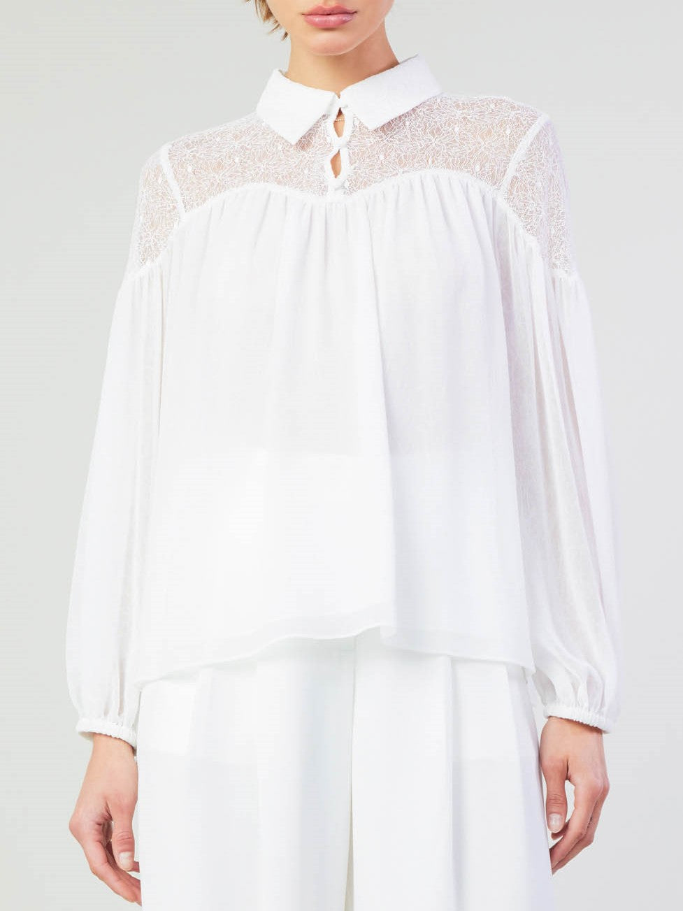 Current Air White Lace Detail Collar Blouse