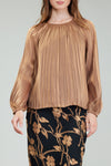 Current Air Gold Pleated Round Neck Top