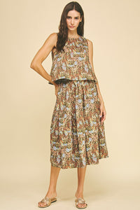 Deep Olive Palm Printed Skirt Set