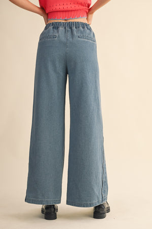 Denim Scallop Edge Wide Leg Pants (1 SMALL)