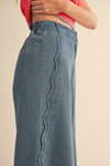 Denim Scallop Edge Wide Leg Pants (1 SMALL)