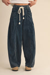 Blue Washed Corduroy Barrel Pants