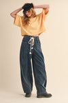 Blue Washed Corduroy Barrel Pants