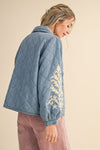 Denim Embroidered Quilted Tie Front Jacket (1 LARGE)