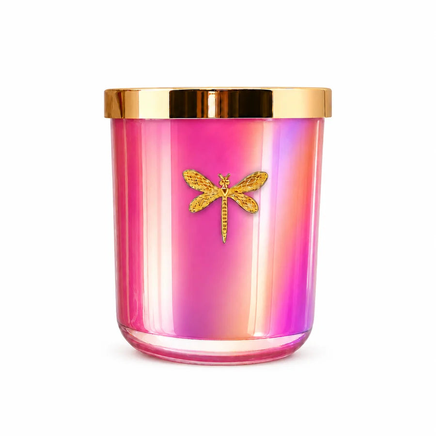 Dragonfly | Gia Iridescent Pink Candle | Pear + Water Lily