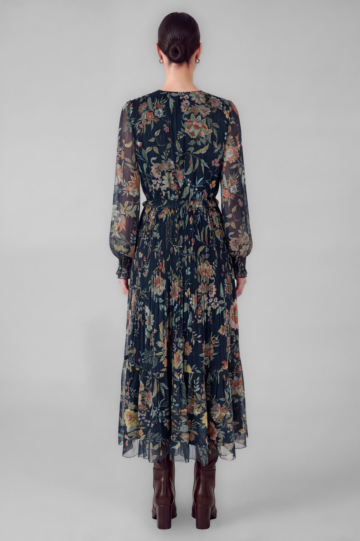 Current Air | Navy Floral Pleated Midi Dress