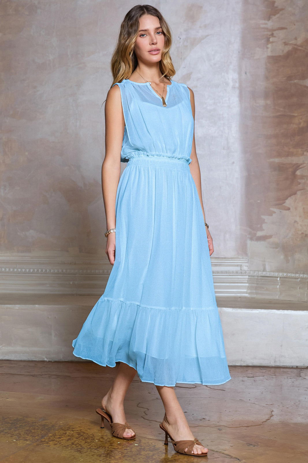Current Air | Blue Sheer Midi Dress w/ Slip