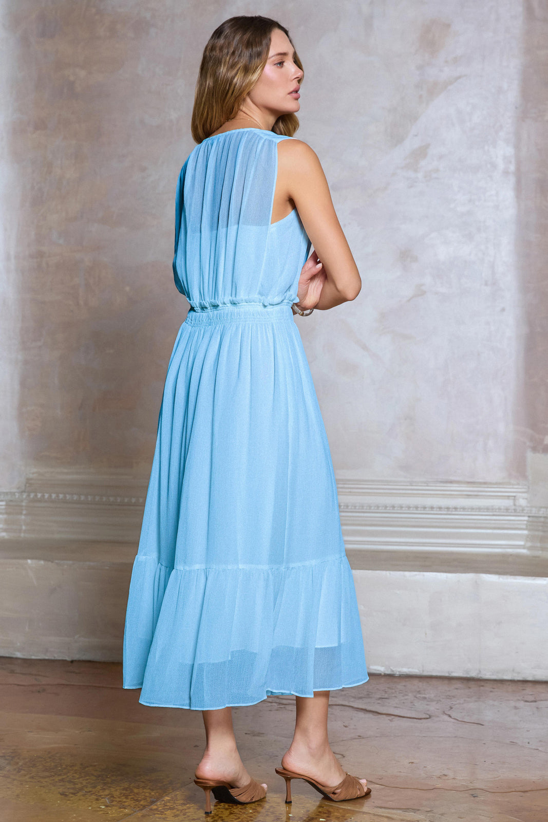 Current Air | Blue Sheer Midi Dress w/ Slip