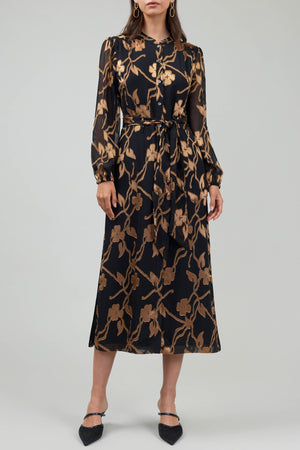 Current Air Black and Gold Button Down Shirt Midi Dress (MEDIUM)