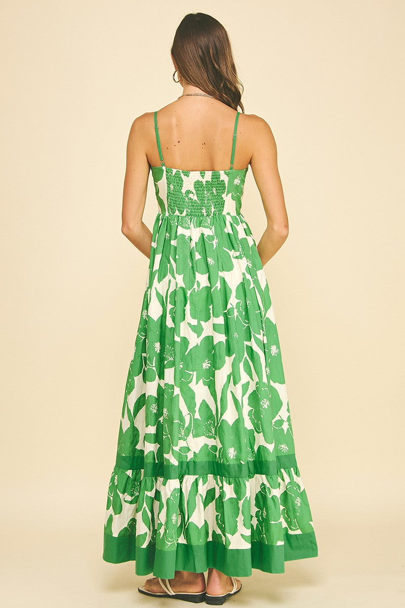 Green Floral Tiered Maxi