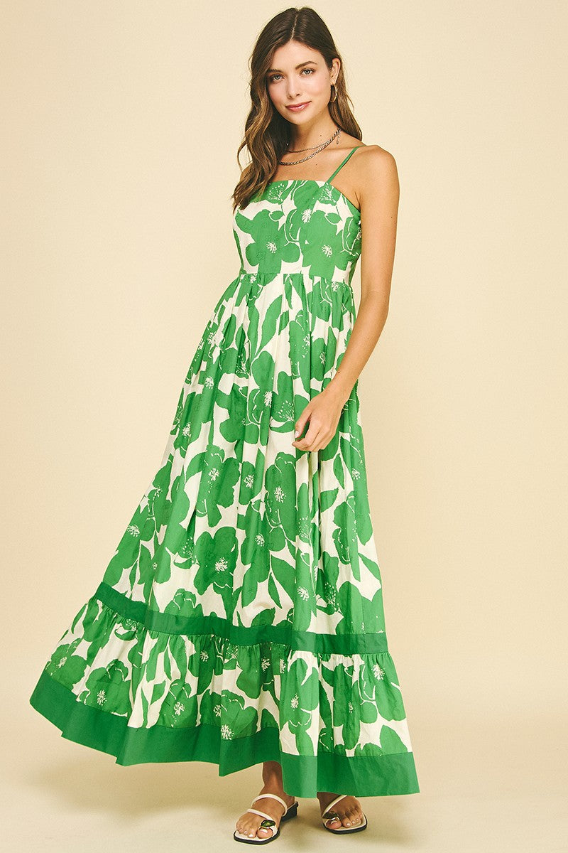 Green Floral Tiered Maxi