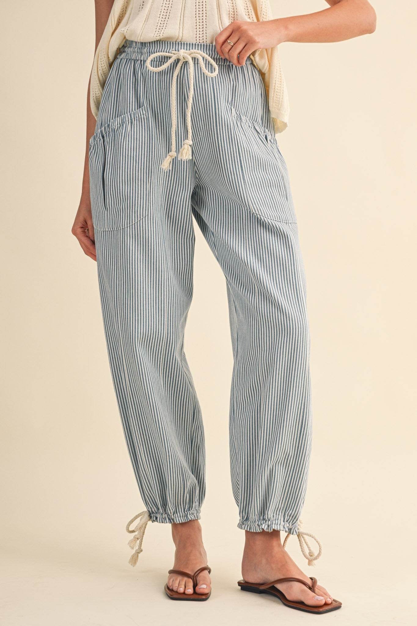 Denim Stripe Pant w/ Cinch Ankle