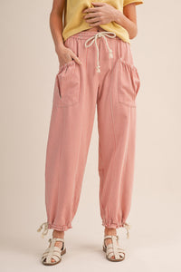 Salmon Pink Stripe Pant w/ Cinch Ankle