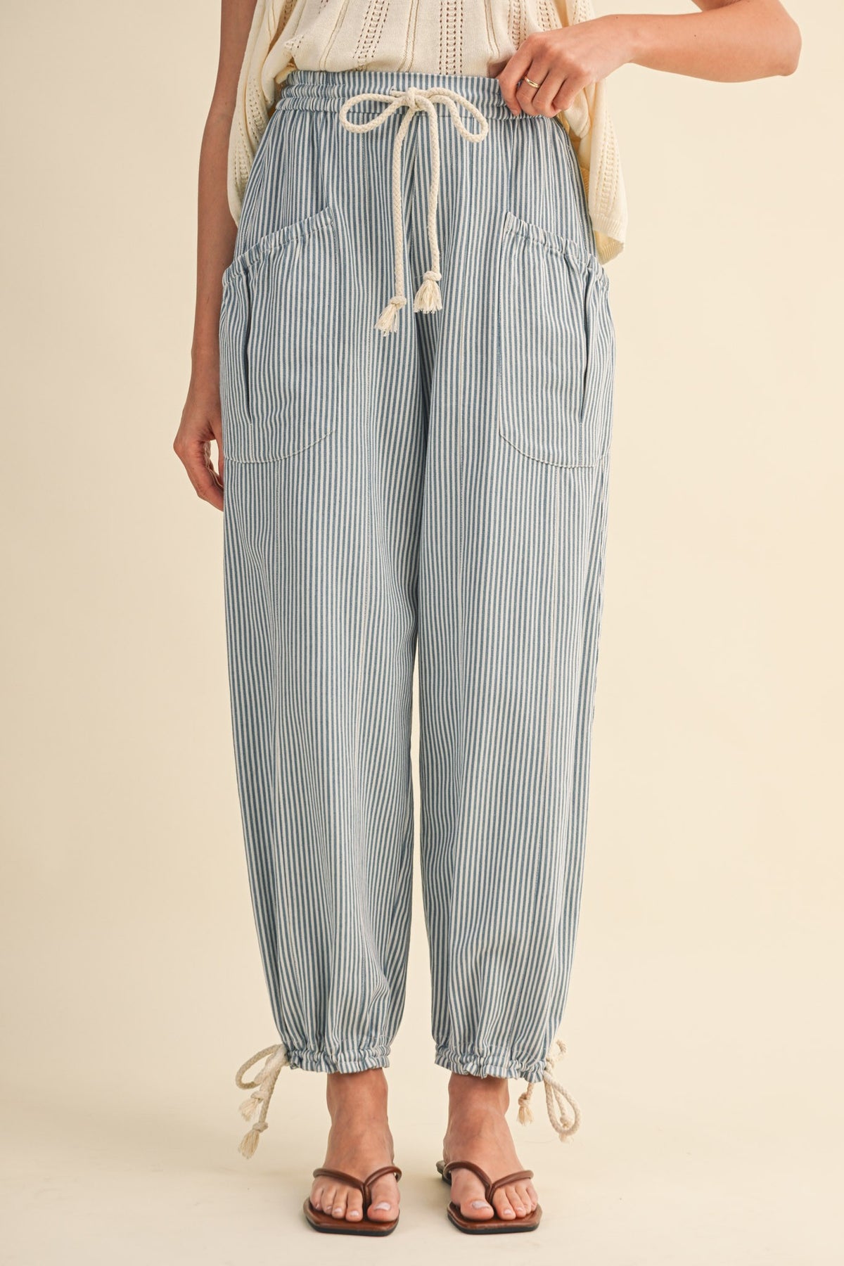 Denim Stripe Pant w/ Cinch Ankle