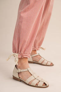 Salmon Pink Stripe Pant w/ Cinch Ankle