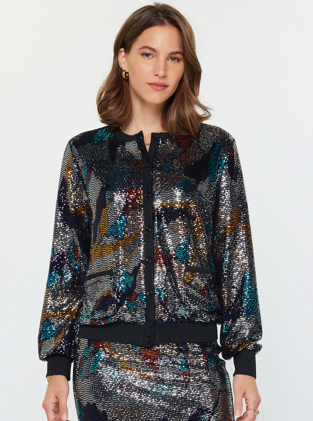 Current Air Round Neck Metallic Cardigan Jacket
