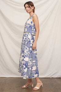 White/Blue Printed Skirt Set (1 LARGE)