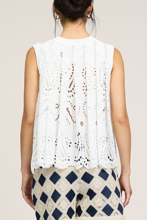 Current Air White Round Neck Sweater with Eyelet Back Top