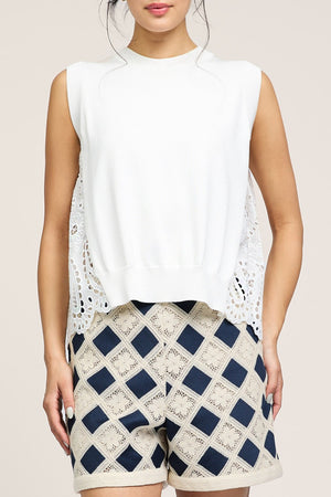 Current Air White Round Neck Sweater with Eyelet Back Top