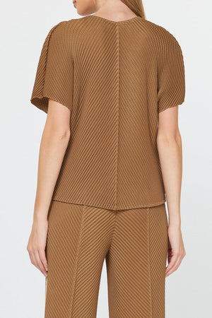 Current Air Mocha Latte Pleat V-Neck Set