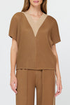 Current Air Mocha Latte Pleat V-Neck Set