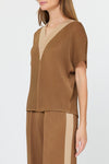 Current Air Mocha Latte Pleat V-Neck Set