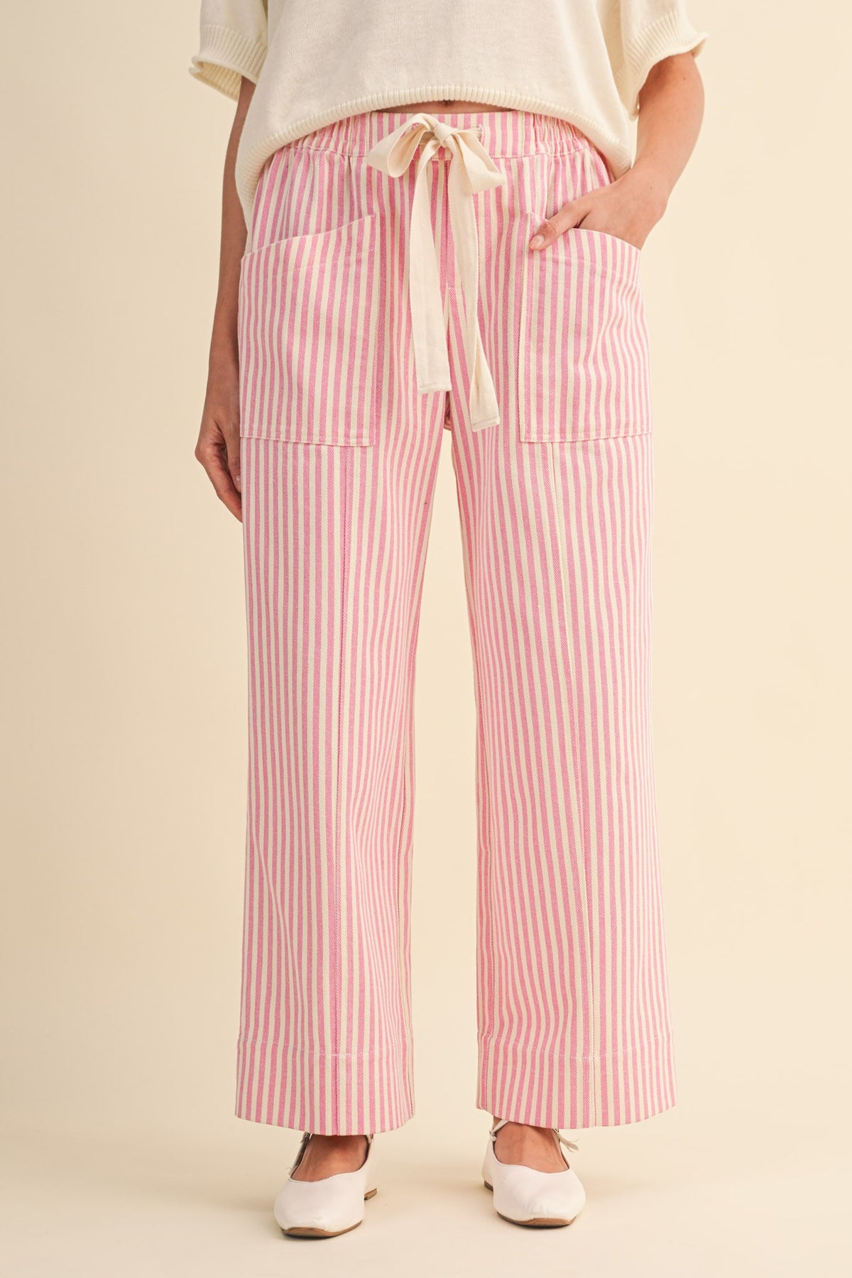 Pink/Ivory Stripe Wide Leg Pant