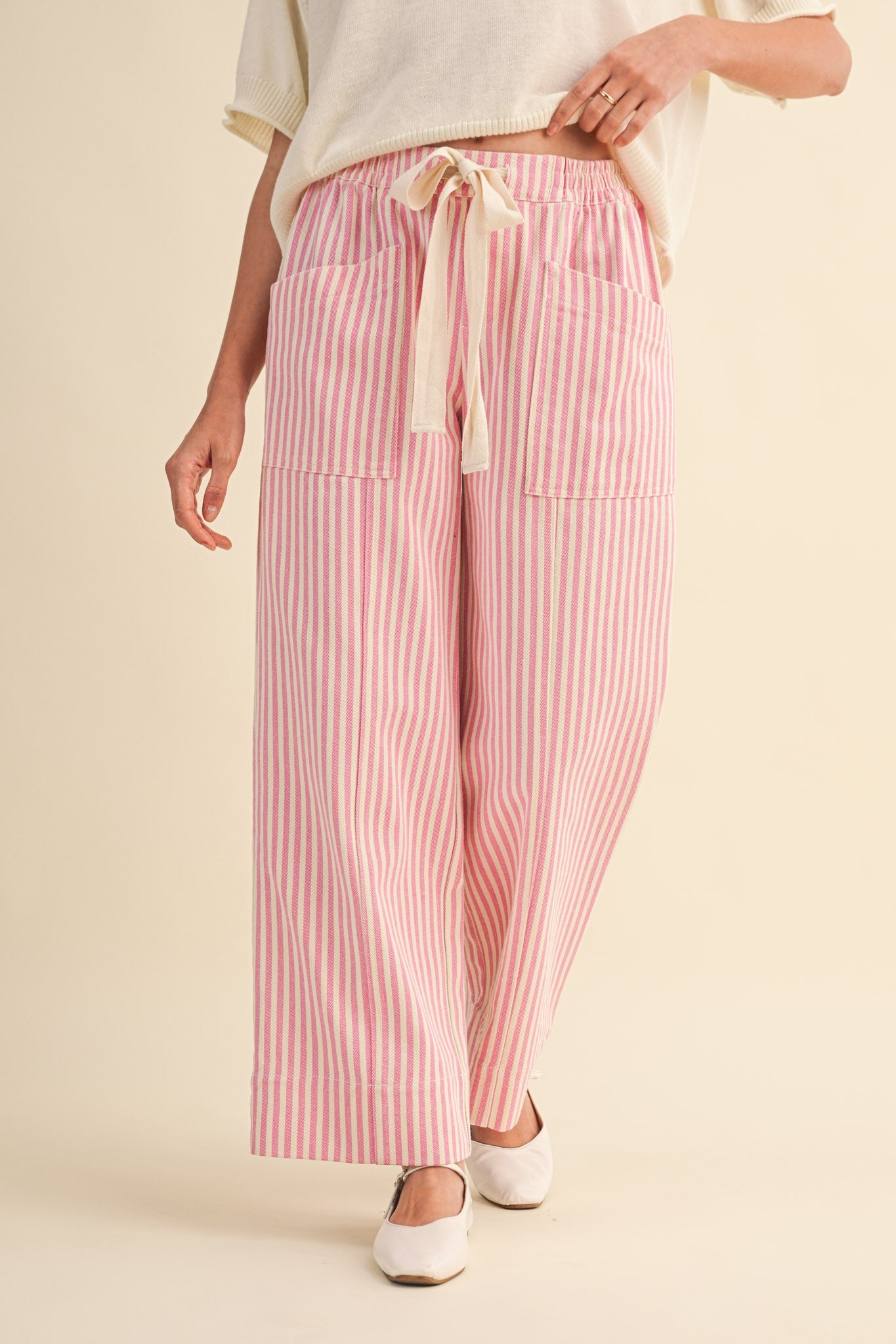 Pink/Ivory Stripe Wide Leg Pant
