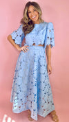 Blue Eyelet Lace 2 piece Midi Skirt Set (1 MEDIUM)