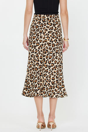 Current Air Brown Leopard Elastic Waist Midi Skirt
