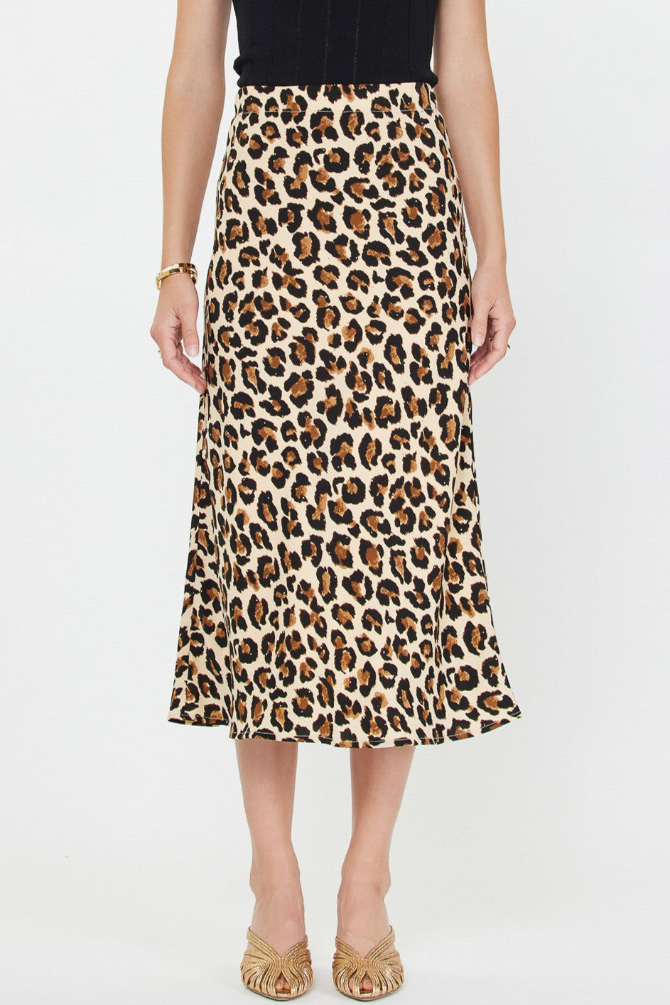 Current Air Brown Leopard Elastic Waist Midi Skirt