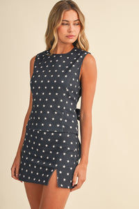 Navy Star Stretch Open-Back Skirt Set