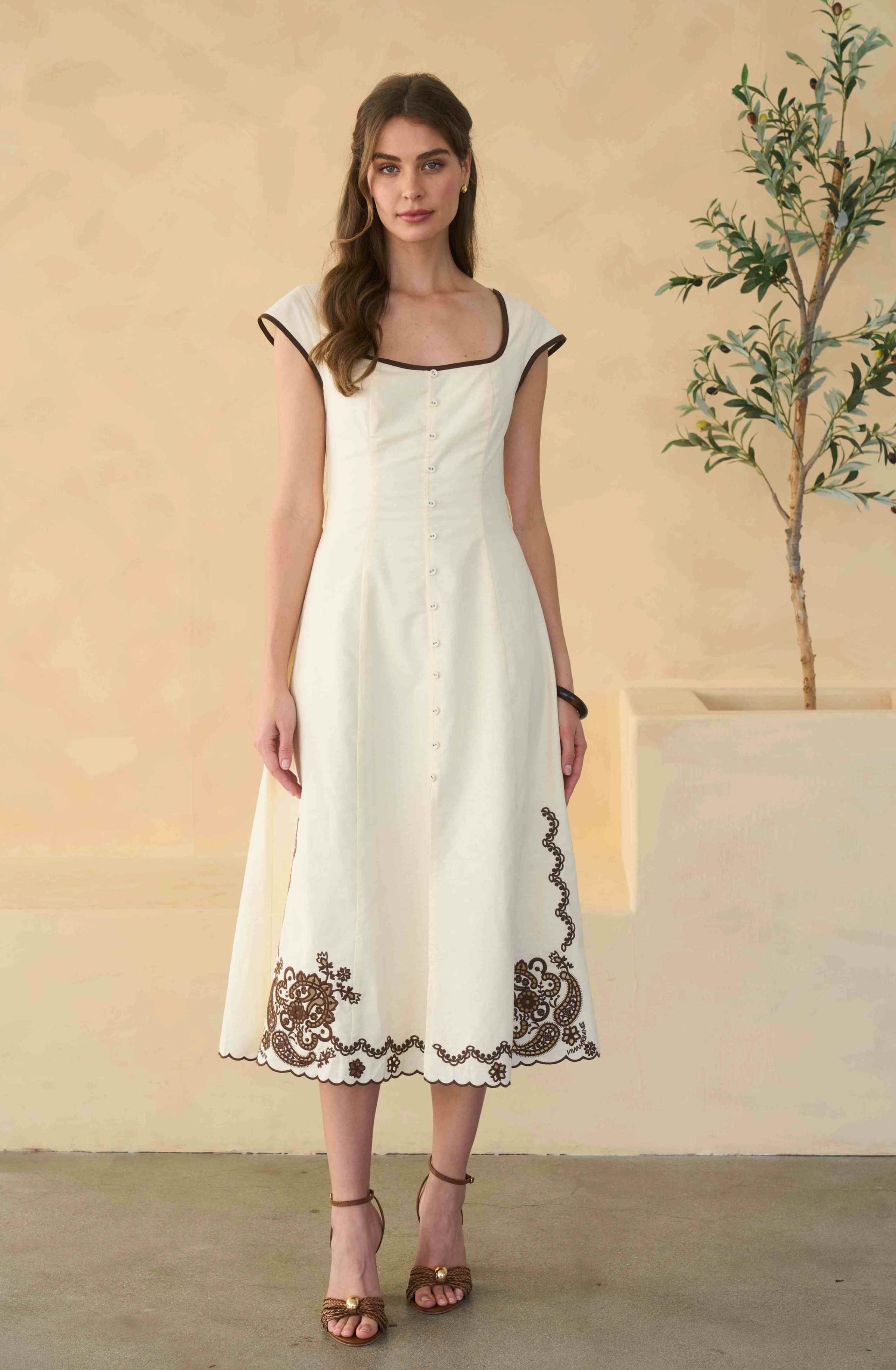 Moon River | Cream Embroidery Detail Button Down Dress