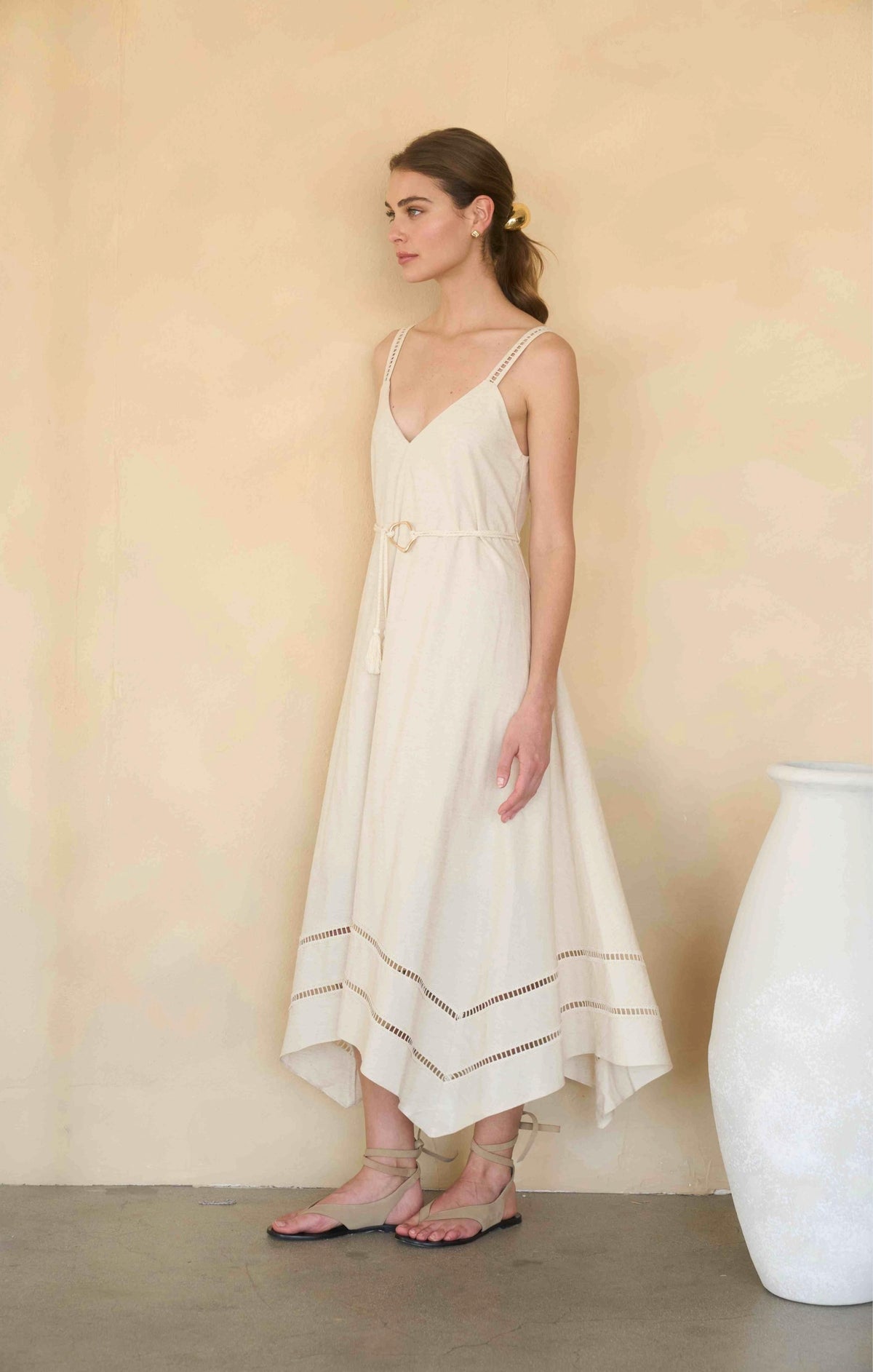 Moon River | Sleeveless Asymmetric Hem Belted Dress