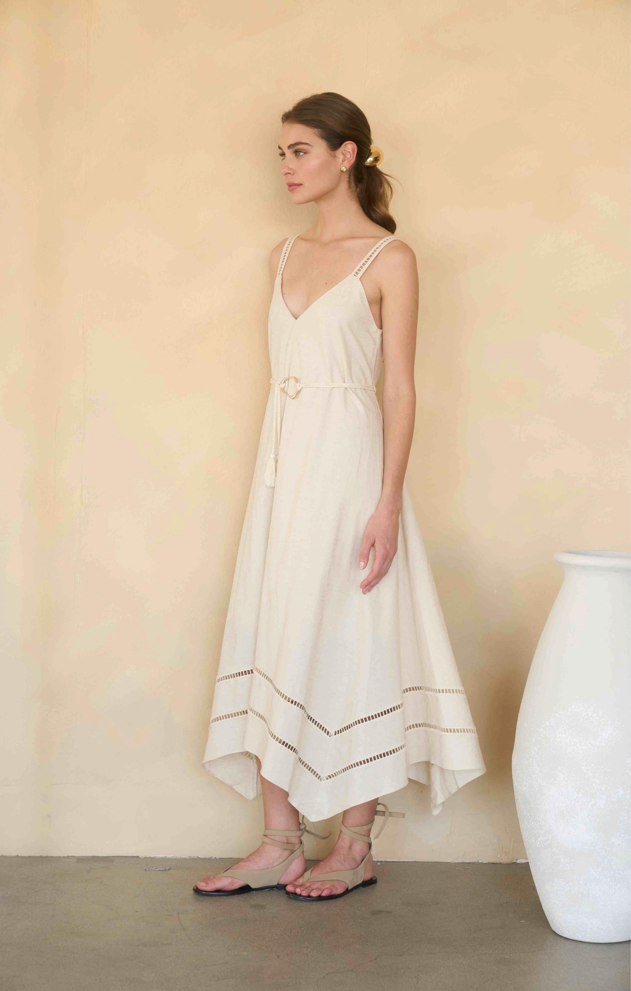 Moon River | Sleeveless Asymmetric Hem Belted Dress