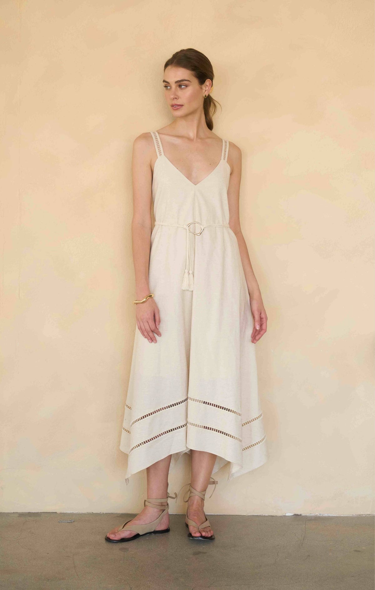 Moon River | Sleeveless Asymmetric Hem Belted Dress