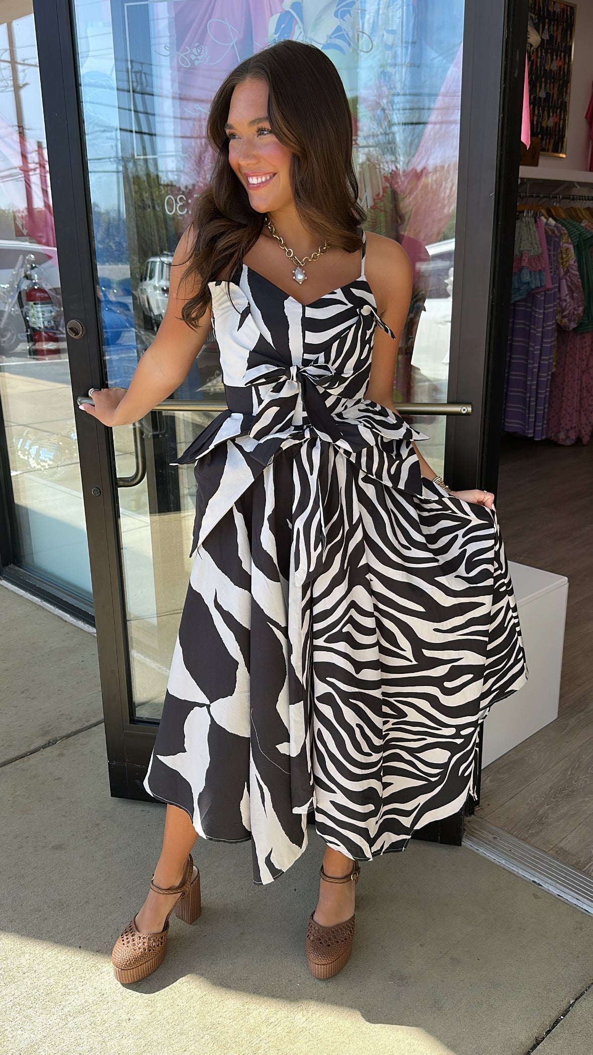 Zebra Asymmetrical Tie-Front Maxi