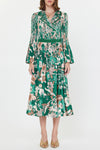 Current Air Green Floral Notched Collar Midi Dress