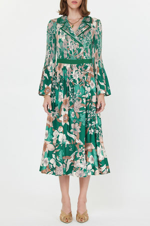 Current Air Green Floral Notched Collar Midi Dress