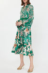 Current Air Green Floral Notched Collar Midi Dress