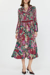 Current Air Wine Floral Notched Collar Midi Dress