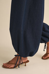 Klesis | Denim Plunge COrset Balloon Jumpsuit