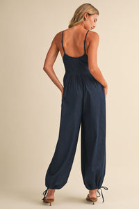 Klesis | Denim Plunge COrset Balloon Jumpsuit