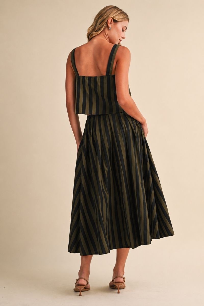 Klesis | Olive/Multi Tank + Midi Skirt Set