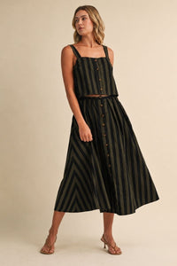 Klesis | Olive/Multi Tank + Midi Skirt Set