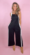 Black and Ivory Contrast Side Butter Material Jumpsuit