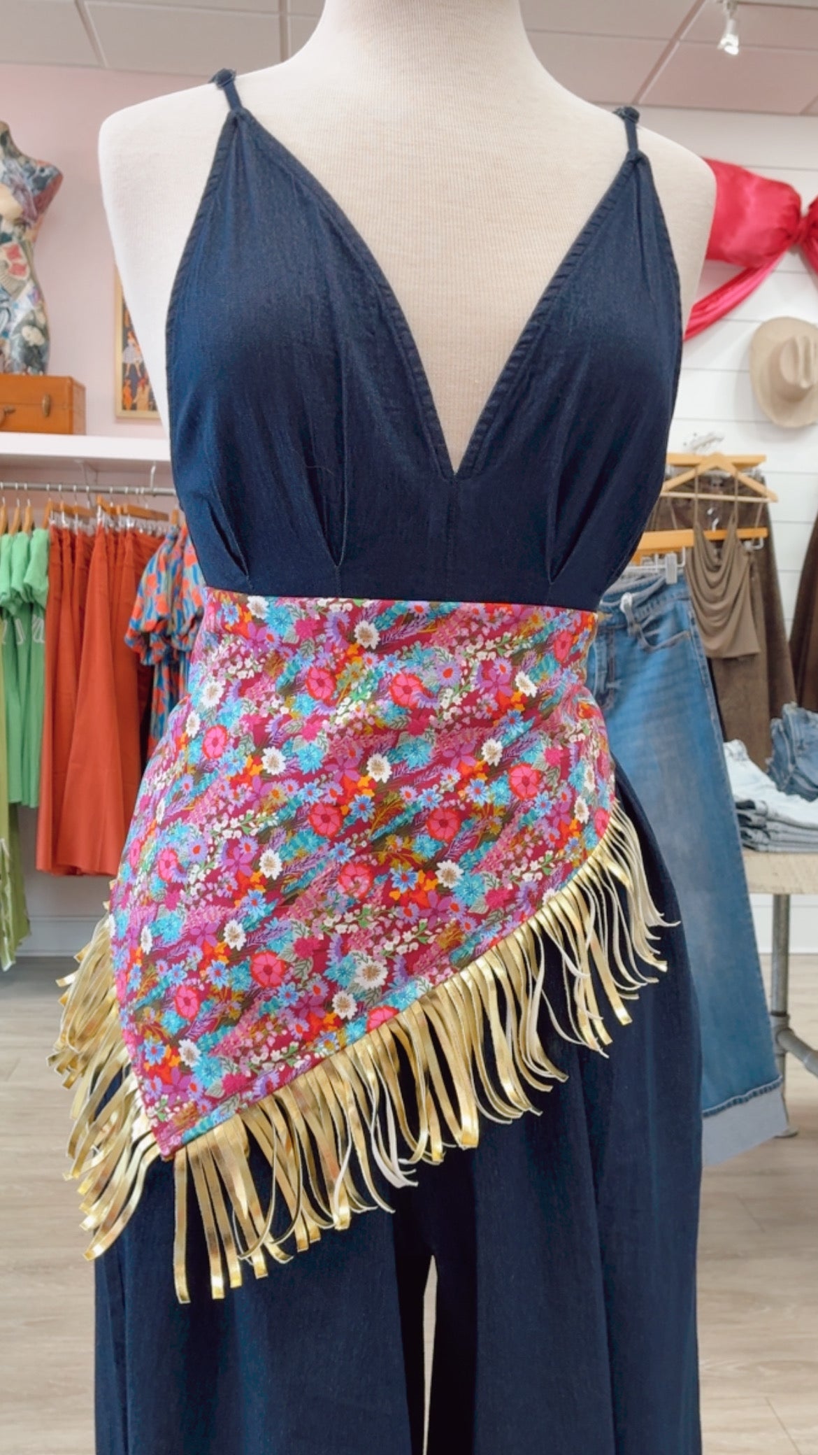 Fringe Scarf | Print w/Gold Tassel Fringe