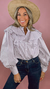 FRNCH Achillee Violet Stripe Ruffle Shirt