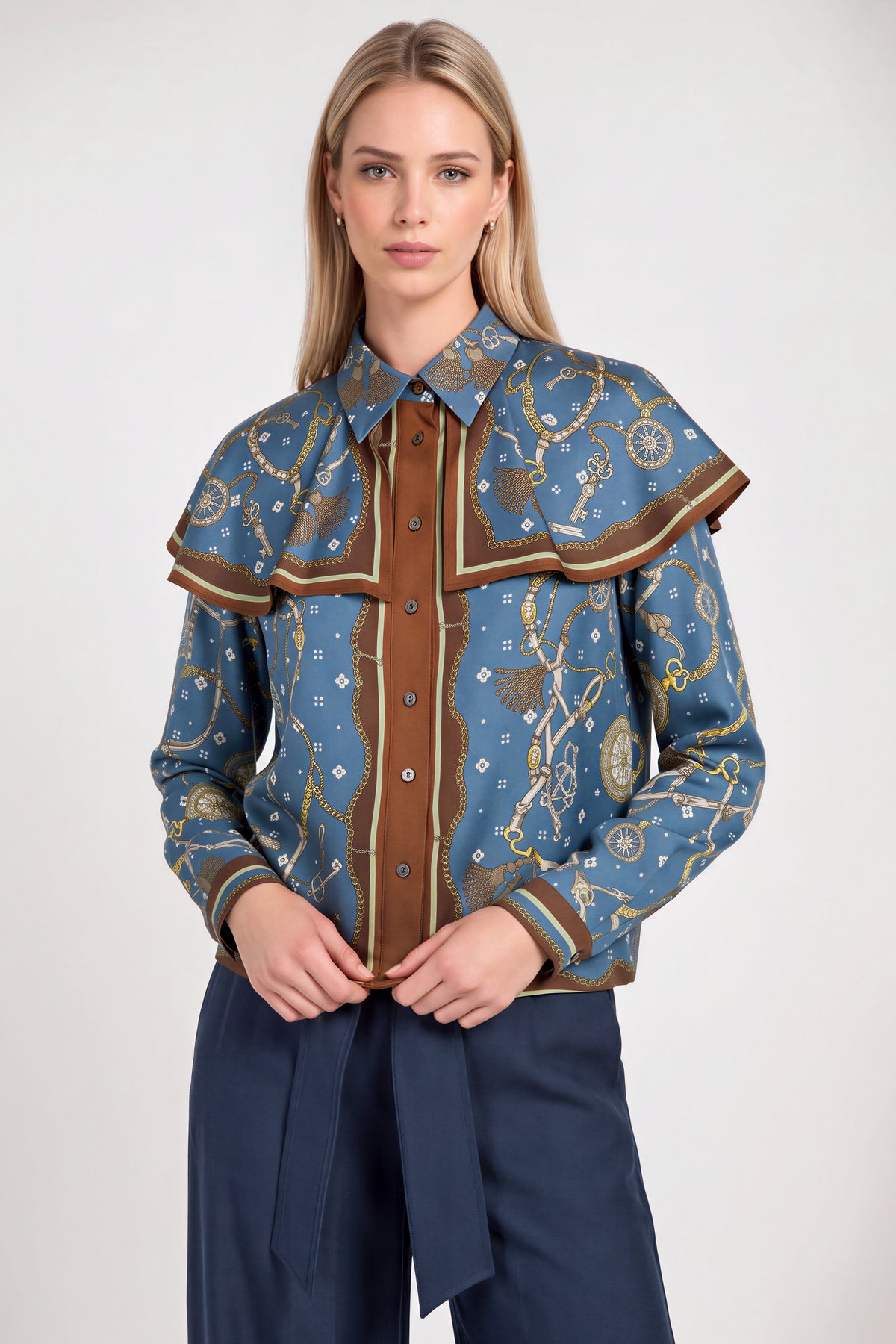 Current Air | Chain Print Cape Buttondown Top