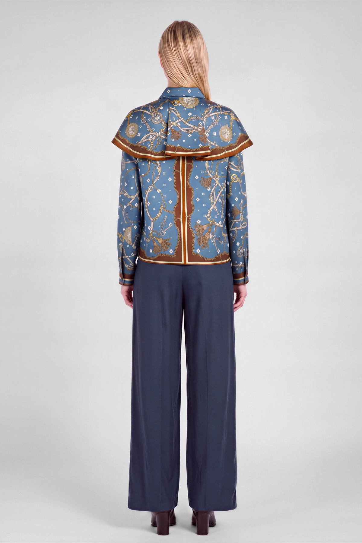 Current Air | Chain Print Cape Buttondown Top